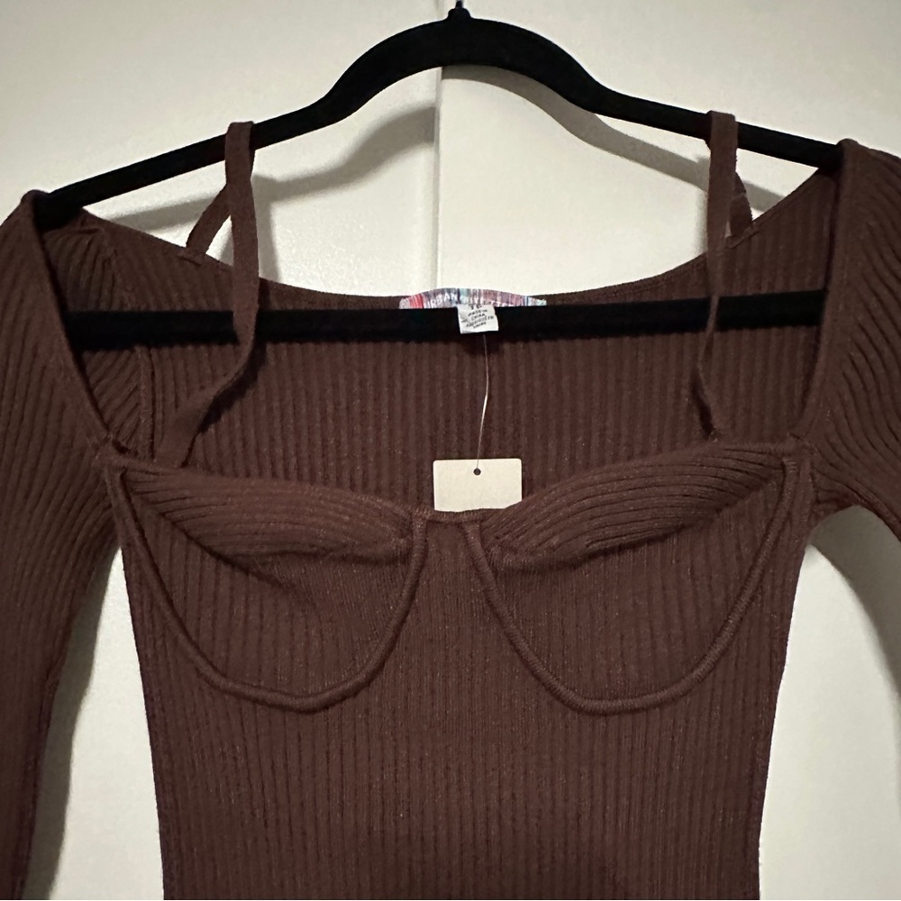 NWT Urban Outfitters Brown Jezebel Corset Ribbed Mini Dress Size XS - Picture 5 of 8